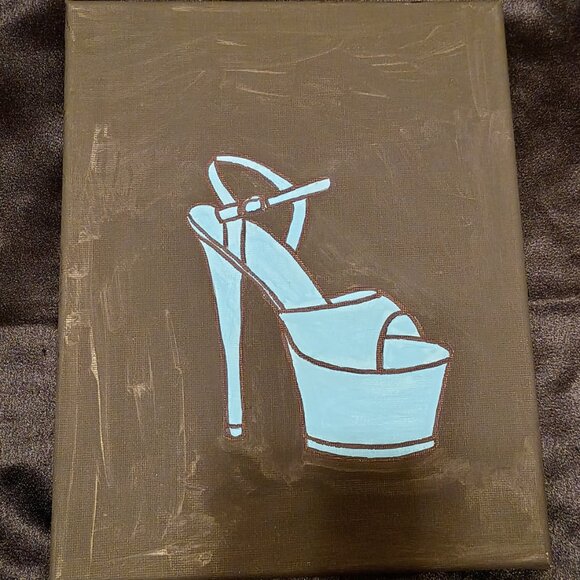 Handpainted Baby Blue Stripper Sandal High Heel Acrylic Painting Wall Decor - Picture 2 of 3